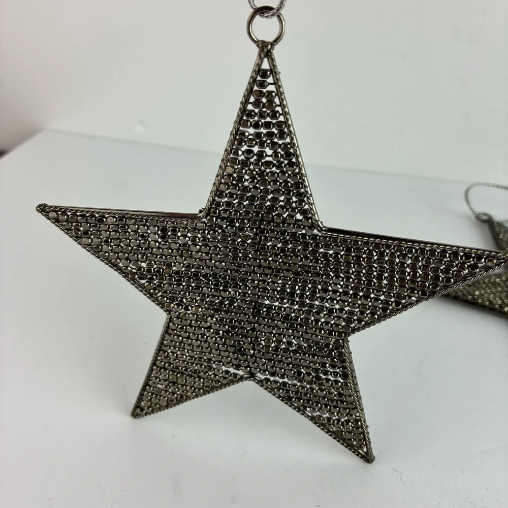 Crate & Barrel NWT Set of Beaded Metal Stars - Christmas Holiday - Perfect!